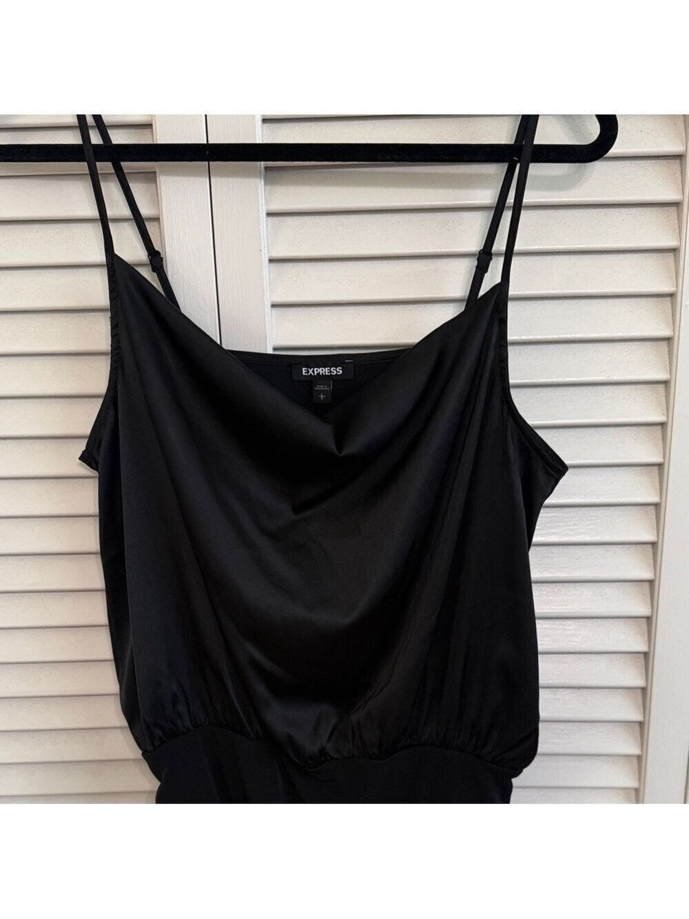 Express Black Draped Cowl Neck Bodysuit with Adjustable Straps - Picture 3 of 4
